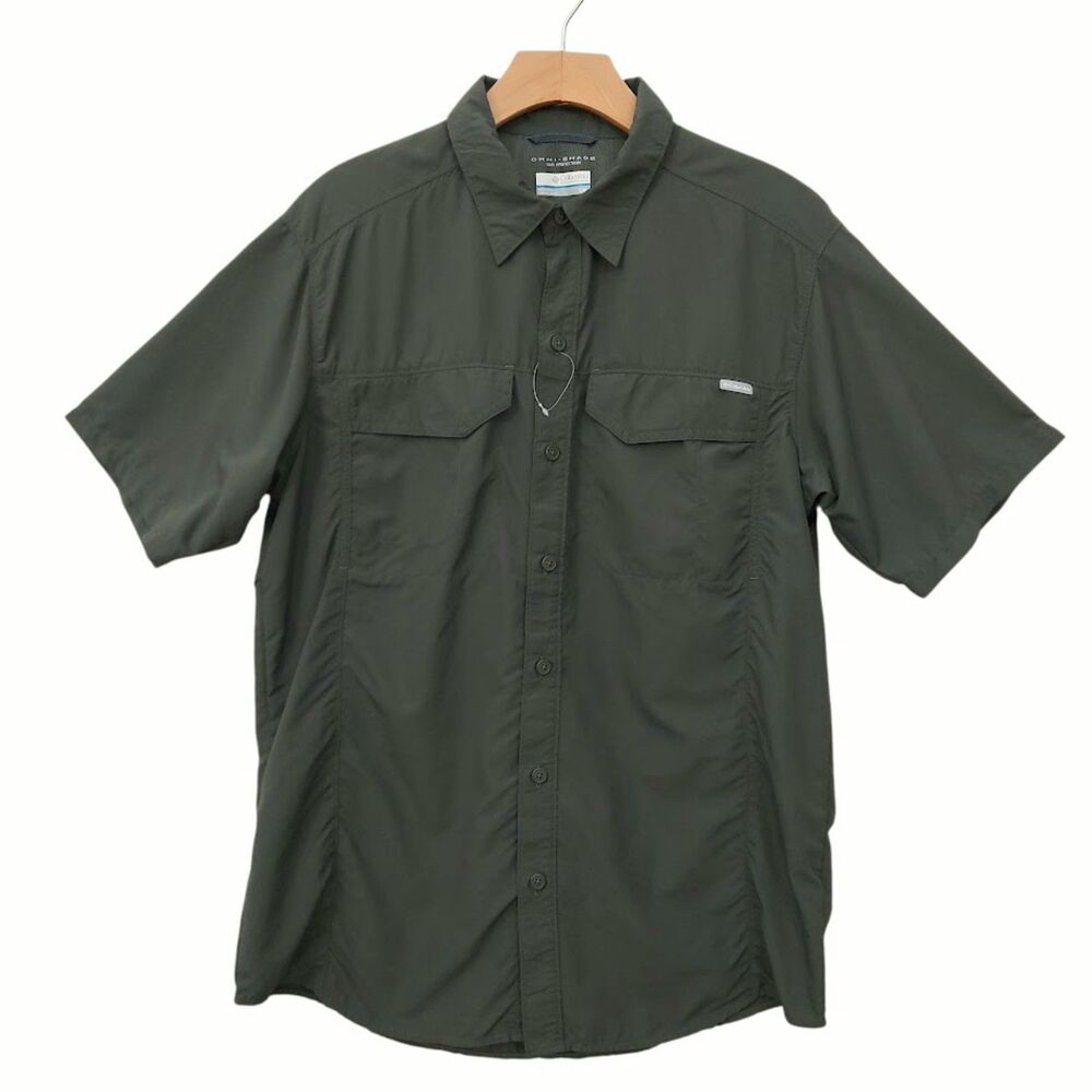 Columbia Omni-Shade Mens Shirt Medium Olive Green Short Sleeve Fishing Hiking